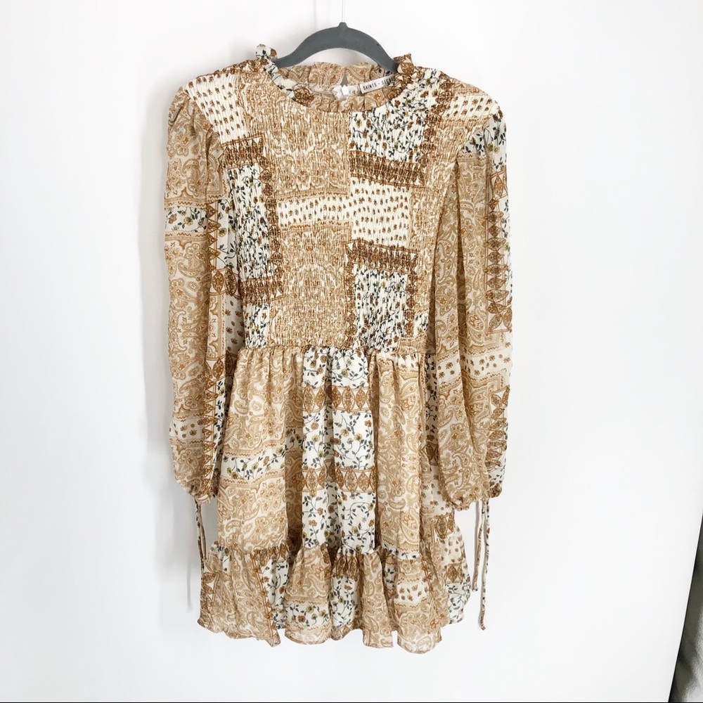 Saints + Secrets Made in Morocco  Patchwork Paisely Smocked Mini Dress S - Picture 4 of 6